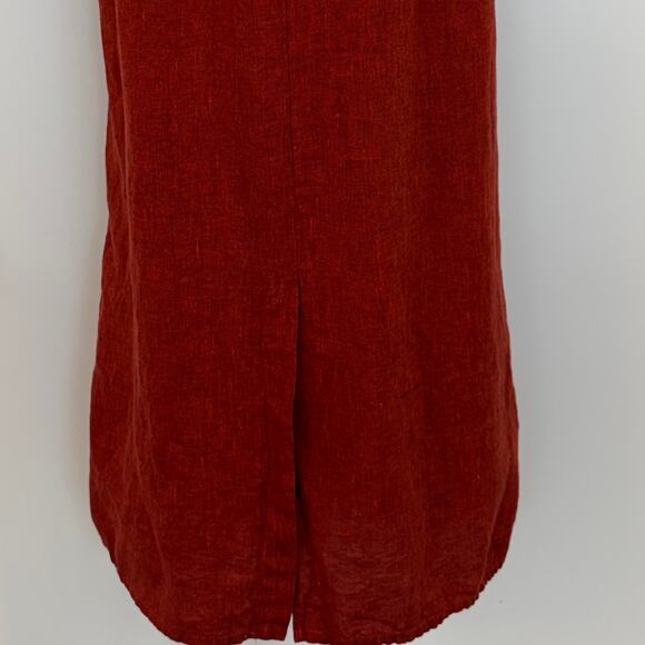 FLAX Linen Midi Skirt Patch Pockets with Back Slit Brick Red L - Picture 8 of 10